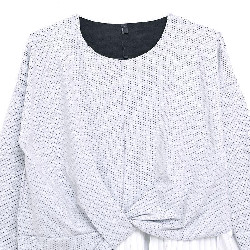 Casual Women Round Neck Long Sleeve Dots Splicing Dress