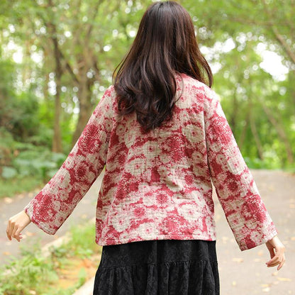 Autumn Winter Cotton Linen Casual Red Women Shirt