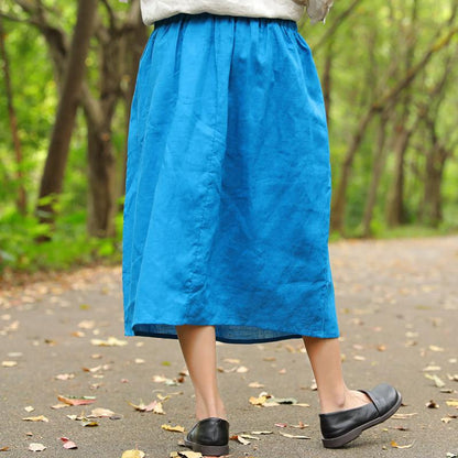 Loose Embroidered Calf Length Blue Women Skirt