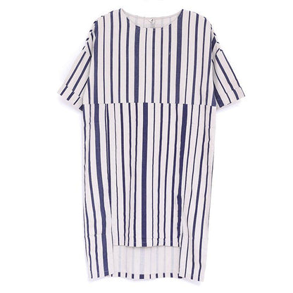 Women Summer Round Neck Short Sleeve Stripe Dress
