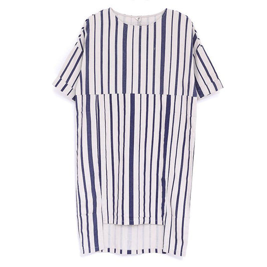 Women Summer Round Neck Short Sleeve Stripe Dress