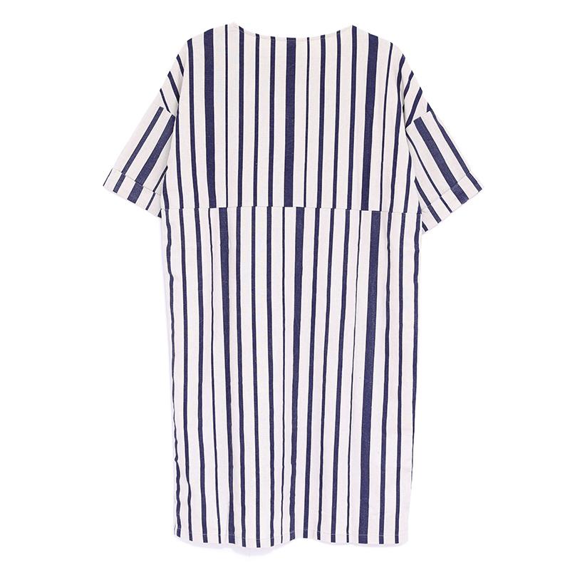 Women Summer Round Neck Short Sleeve Stripe Dress