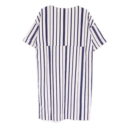 Women Summer Round Neck Short Sleeve Stripe Dress