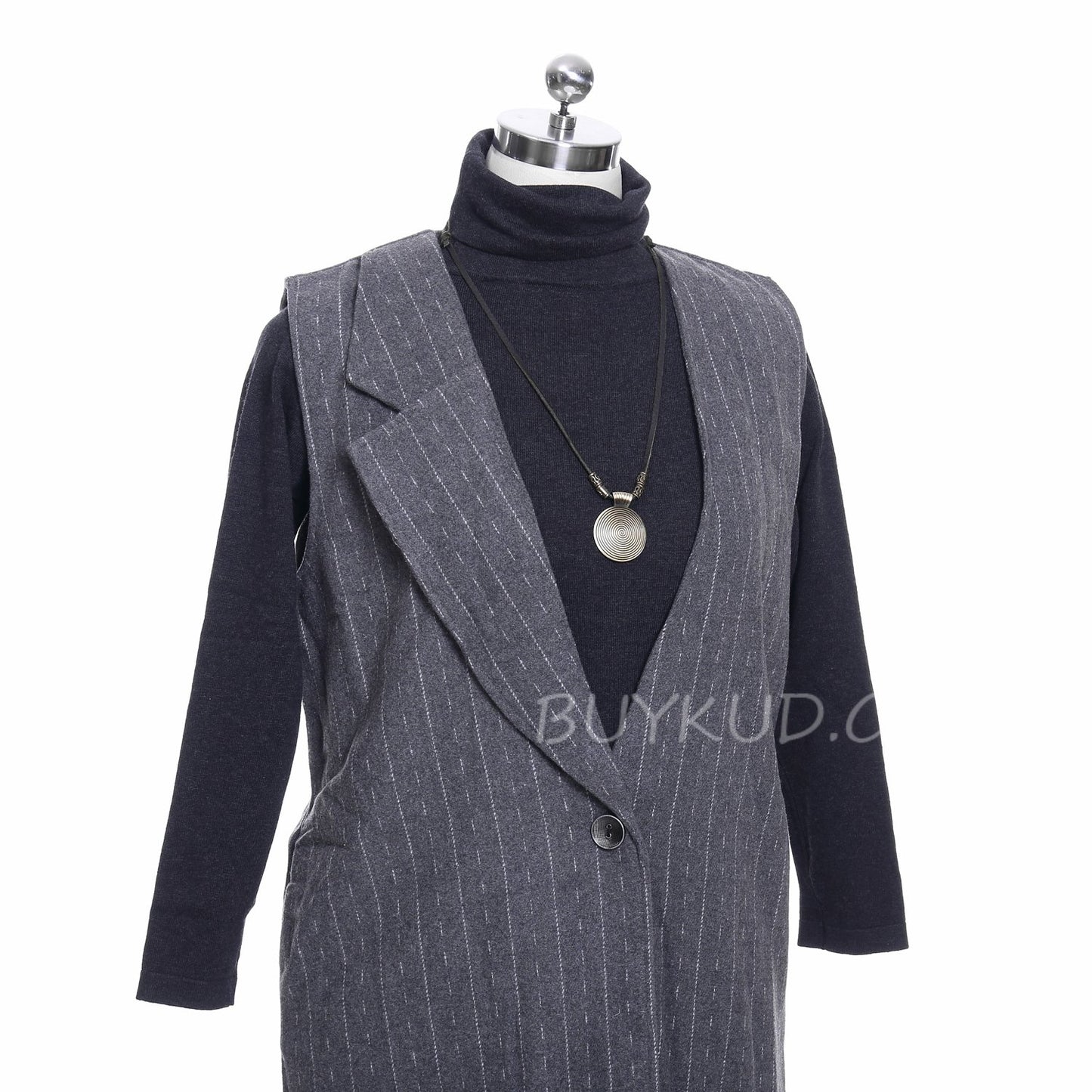 OL Look with Turtleneck Blouse, Long Vest and Black Boots