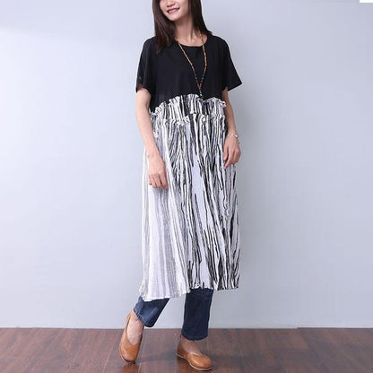 Summer Printing Women Folded Splicing White Dress