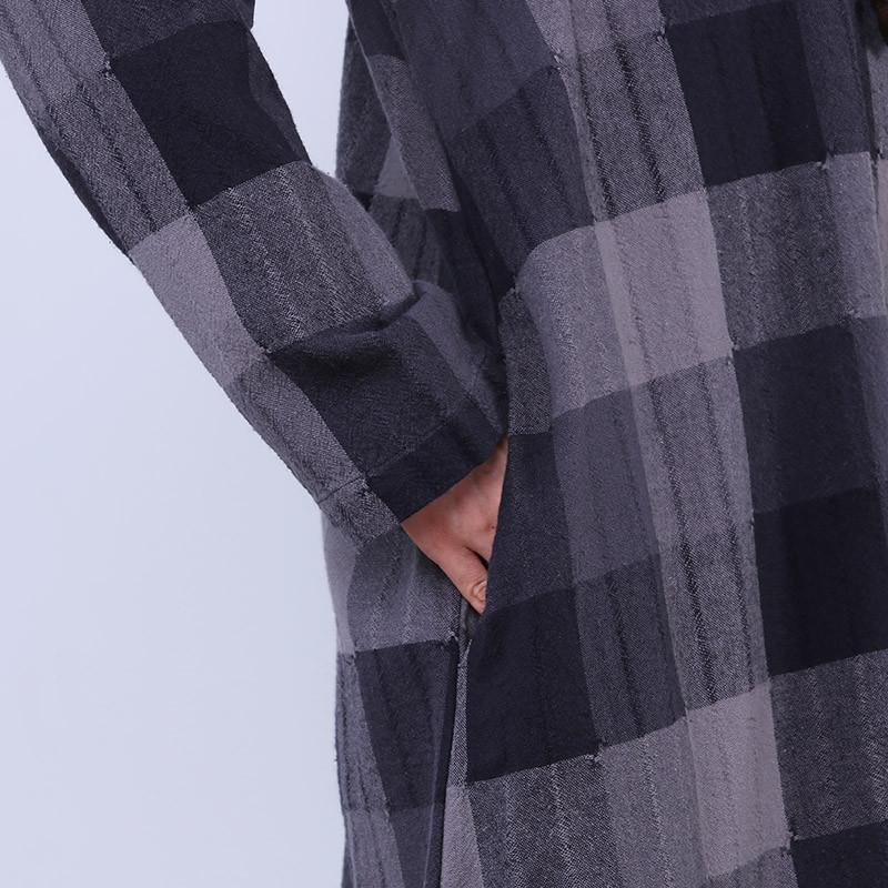 Splitting Lattice Women Cotton Linen Loose Gray Shirt Dress