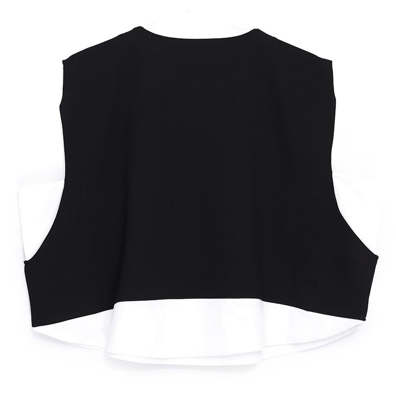 Women's Loose Round Neck Sleeveless Black And White Vest