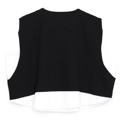 Women's Loose Round Neck Sleeveless Black And White Vest