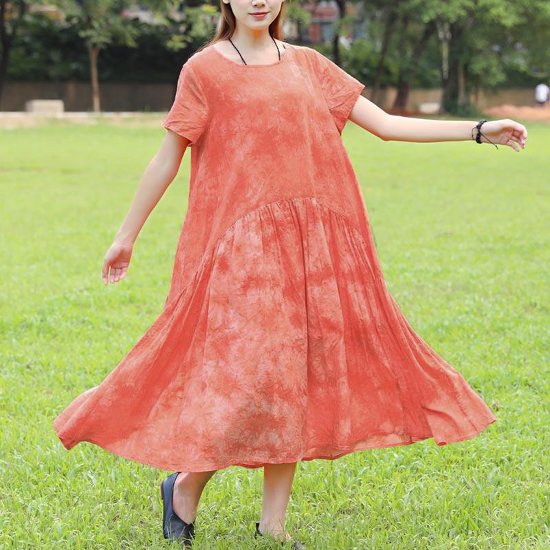 Summer Short Sleeve Dyeing Orange Dress For Women