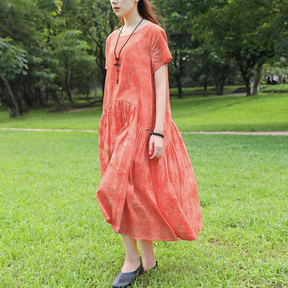 Summer Short Sleeve Dyeing Orange Dress For Women