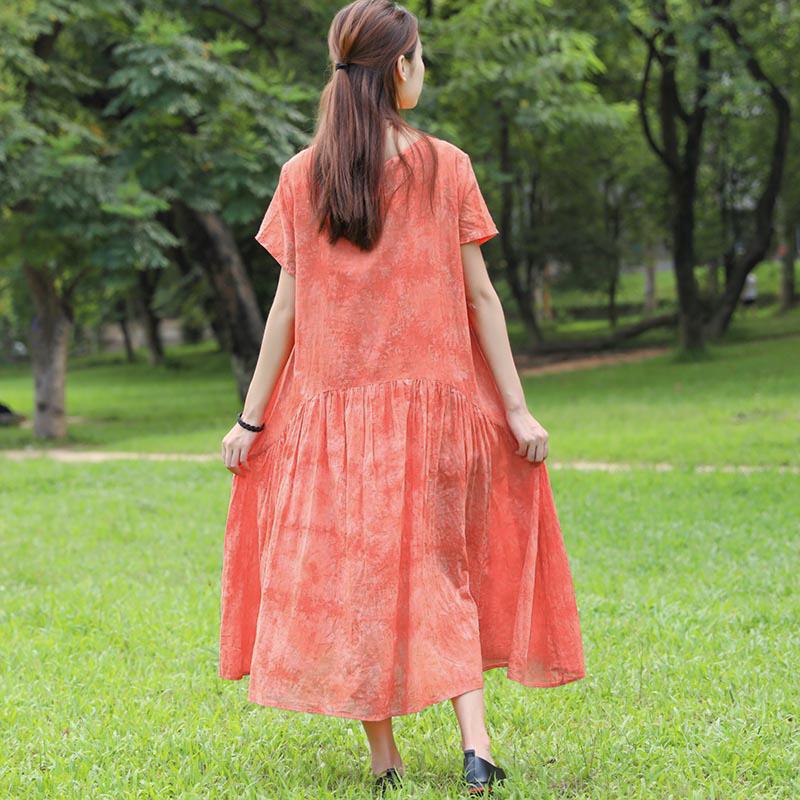 Summer Short Sleeve Dyeing Orange Dress For Women