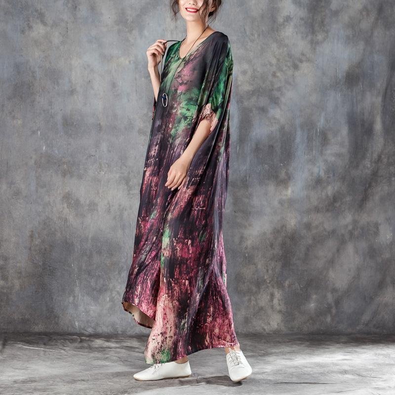 Loose V Neck 1/2 Sleeve Printed Irregular Dress