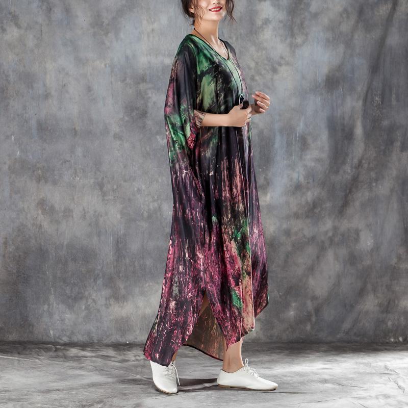 Loose V Neck 1/2 Sleeve Printed Irregular Dress