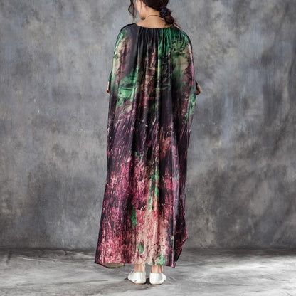 Loose V Neck 1/2 Sleeve Printed Irregular Dress