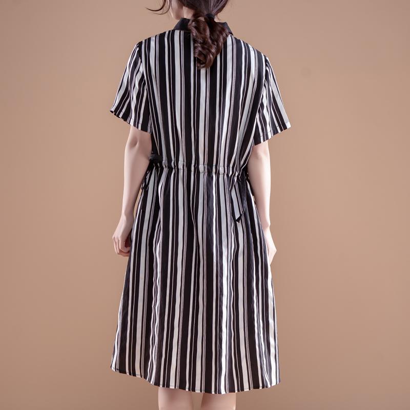 Stripe Polo Collar Short Sleeve False Two-piece Dress
