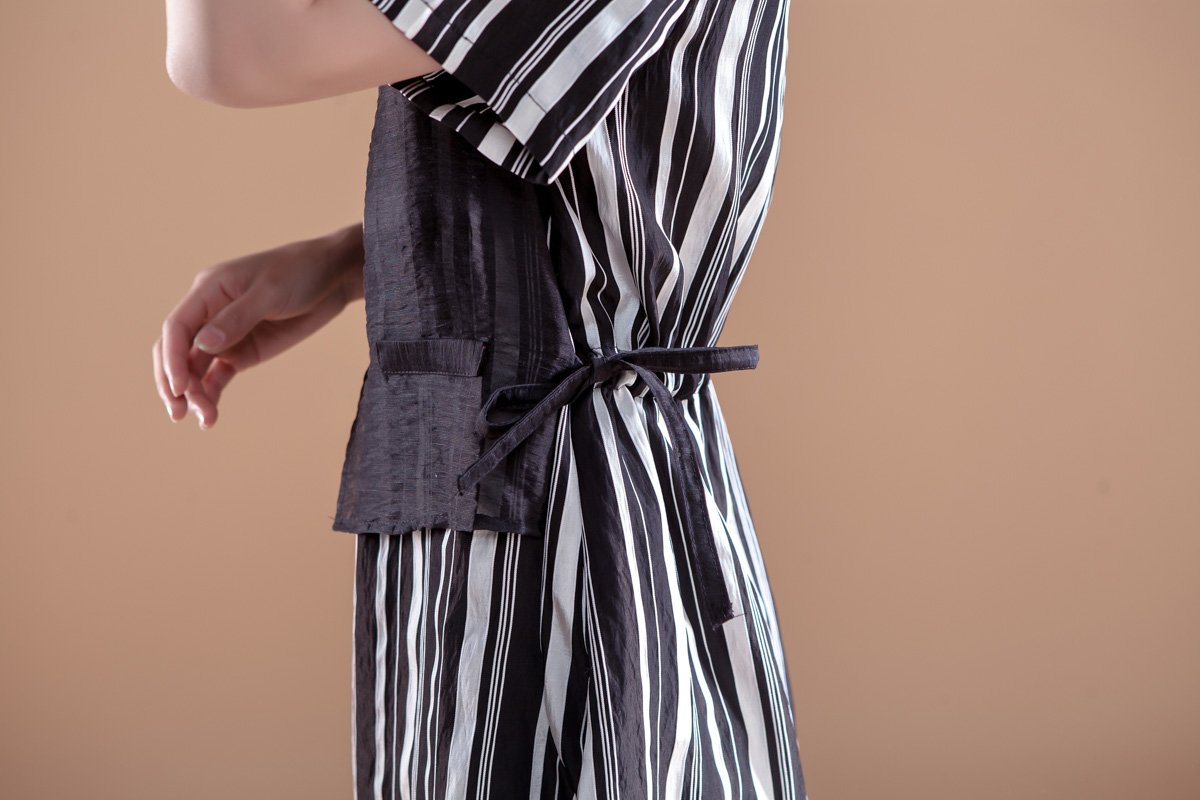 Stripe Polo Collar Short Sleeve False Two-piece Dress