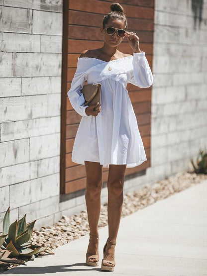 White Hollow Flared Sleeves Mini Dress