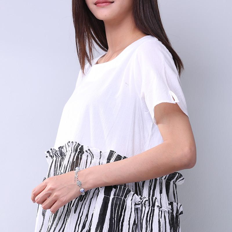 Summer Printing Women Folded Splicing White Dress