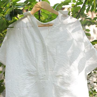 Summer Women Polo Collar Short Sleeve Loose White Dress