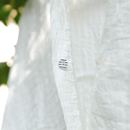 Summer Women Polo Collar Short Sleeve Loose White Dress
