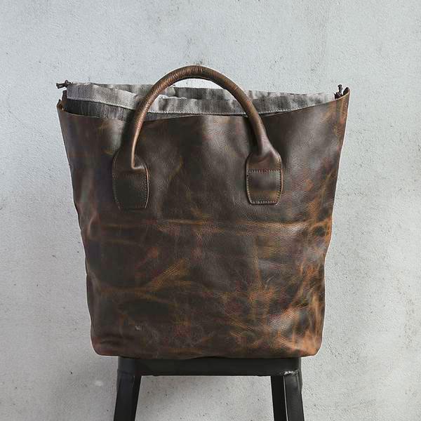 Retro Women Casual Leather Dark Brown Handbag