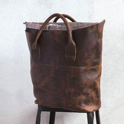 Retro Women Casual Leather Dark Brown Handbag