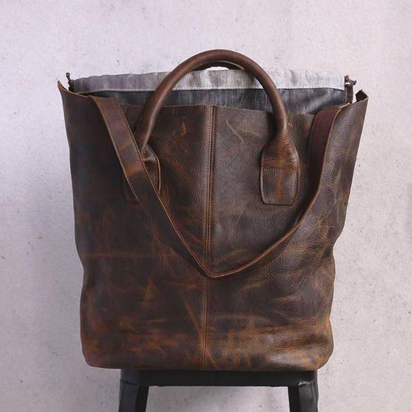 Retro Women Casual Leather Dark Brown Handbag