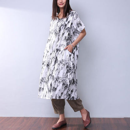 Printing Loose Pocket Women Casual Dress