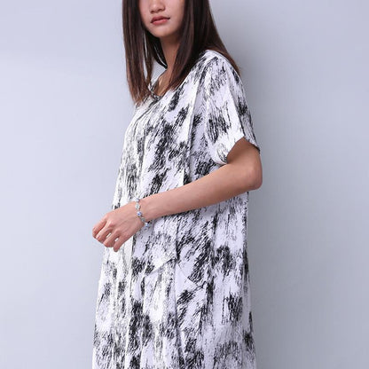 Printing Loose Pocket Women Casual Dress