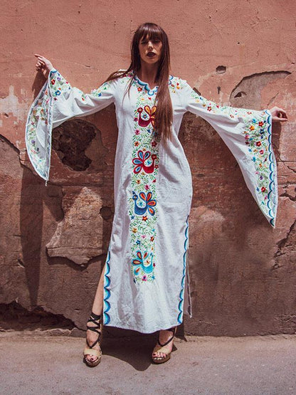 Pink Blue Fairy Sleeves Embroidered Maxi Dress