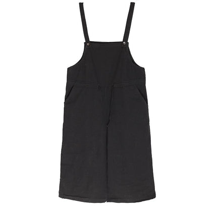 Women Casual Lacing Loose Black Linen Jumpsuits