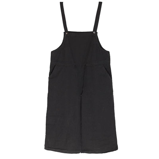 Women Casual Lacing Loose Black Linen Jumpsuits