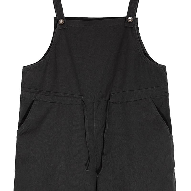 Women Casual Lacing Loose Black Linen Jumpsuits