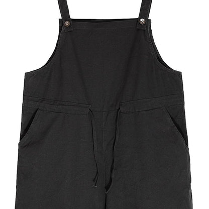 Women Casual Lacing Loose Black Linen Jumpsuits