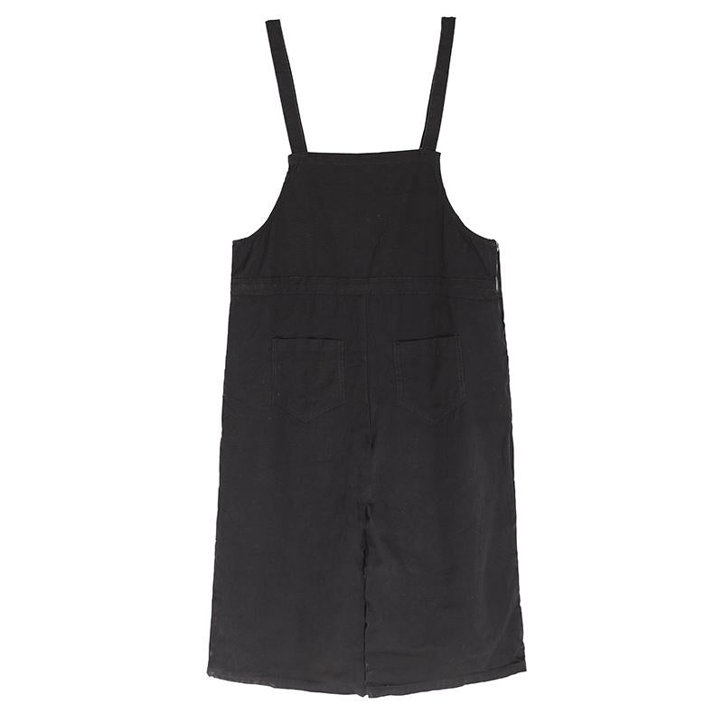 Women Casual Lacing Loose Black Linen Jumpsuits