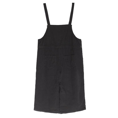 Women Casual Lacing Loose Black Linen Jumpsuits