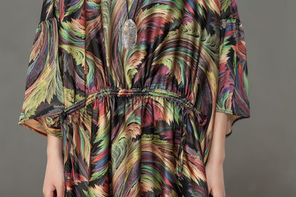 Spring Printed Round Neck Cotton Spandex Women Dress