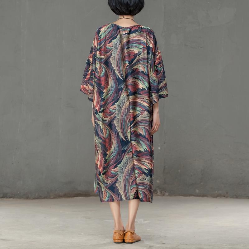 Spring Printed Round Neck Cotton Spandex Women Dress