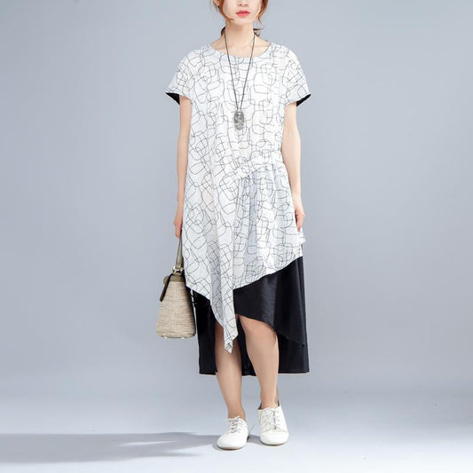 Irregular Round Neck Short Sleeve Casual Women Dress