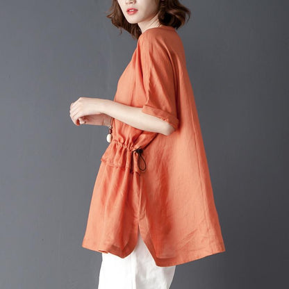 Loose Summer Short Sleeve Round Neck Orange Tops