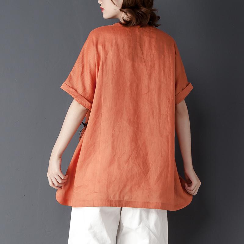 Loose Summer Short Sleeve Round Neck Orange Tops