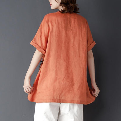 Loose Summer Short Sleeve Round Neck Orange Tops