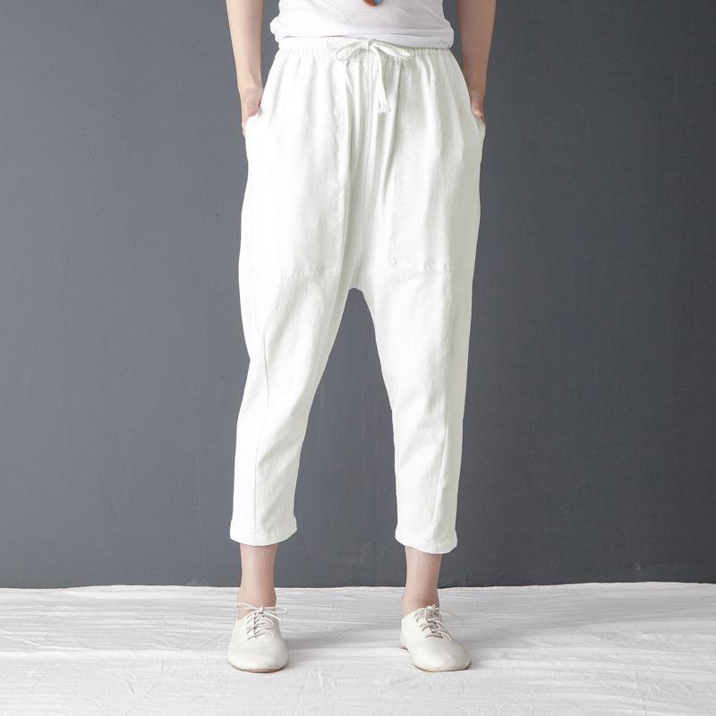 Casual Women Lacing Linen Cotton Pants