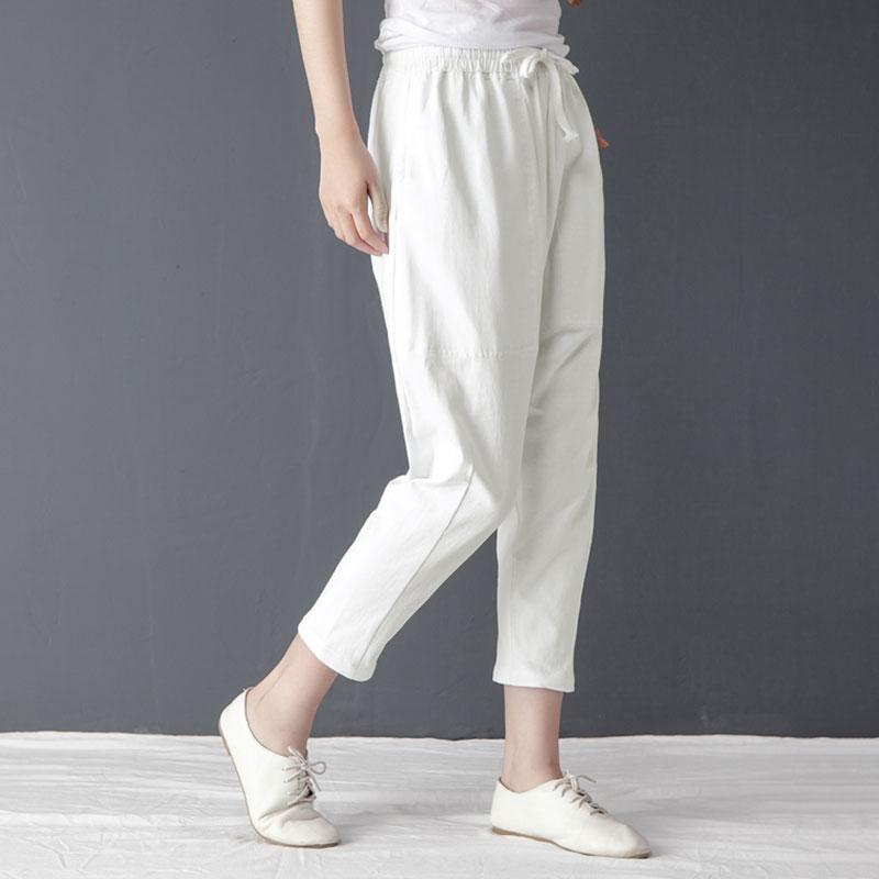 Casual Women Lacing Linen Cotton Pants