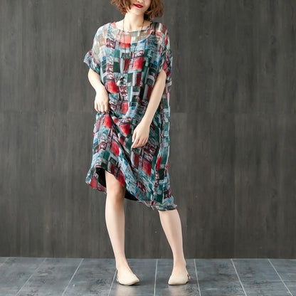Women Two Pieces Short Sleeve Printed Dresses Black Vest