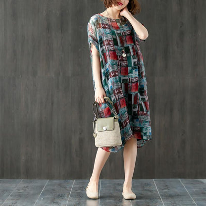 Women Two Pieces Short Sleeve Printed Dresses Black Vest