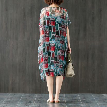 Women Two Pieces Short Sleeve Printed Dresses Black Vest