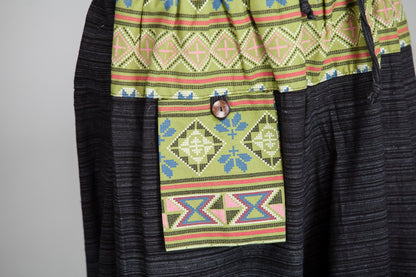 Retro Women Lacing Casual Linen Loose Black And Yellow Pants