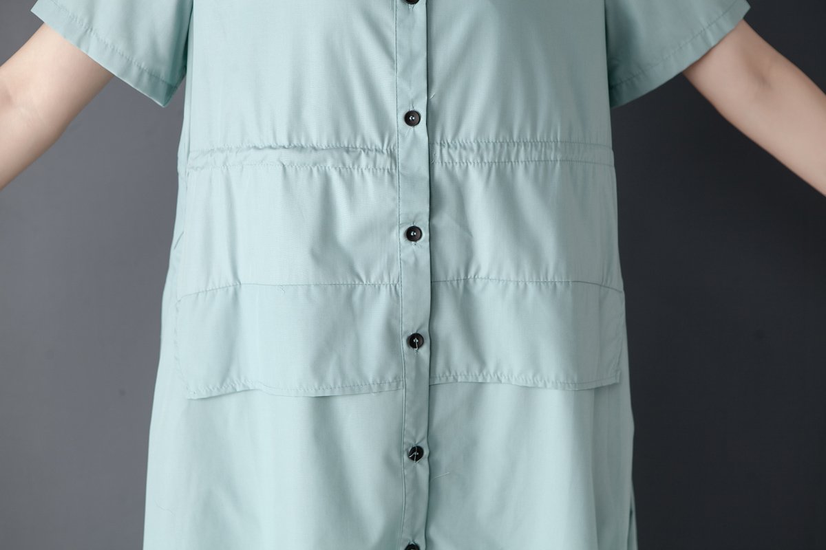 Single Breasted Summer Casual Short Sleeve Beige Shirt