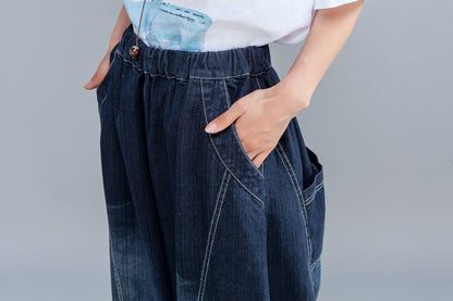 Casual Women Light Blue Denim Jeans Lantern Pants